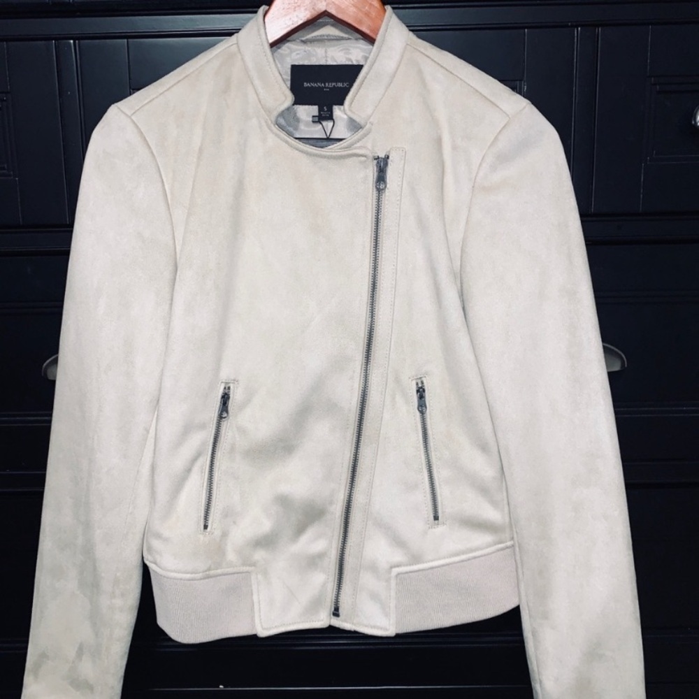 Banana Republic Cream Tan Faux Suede Moto Jacket Large